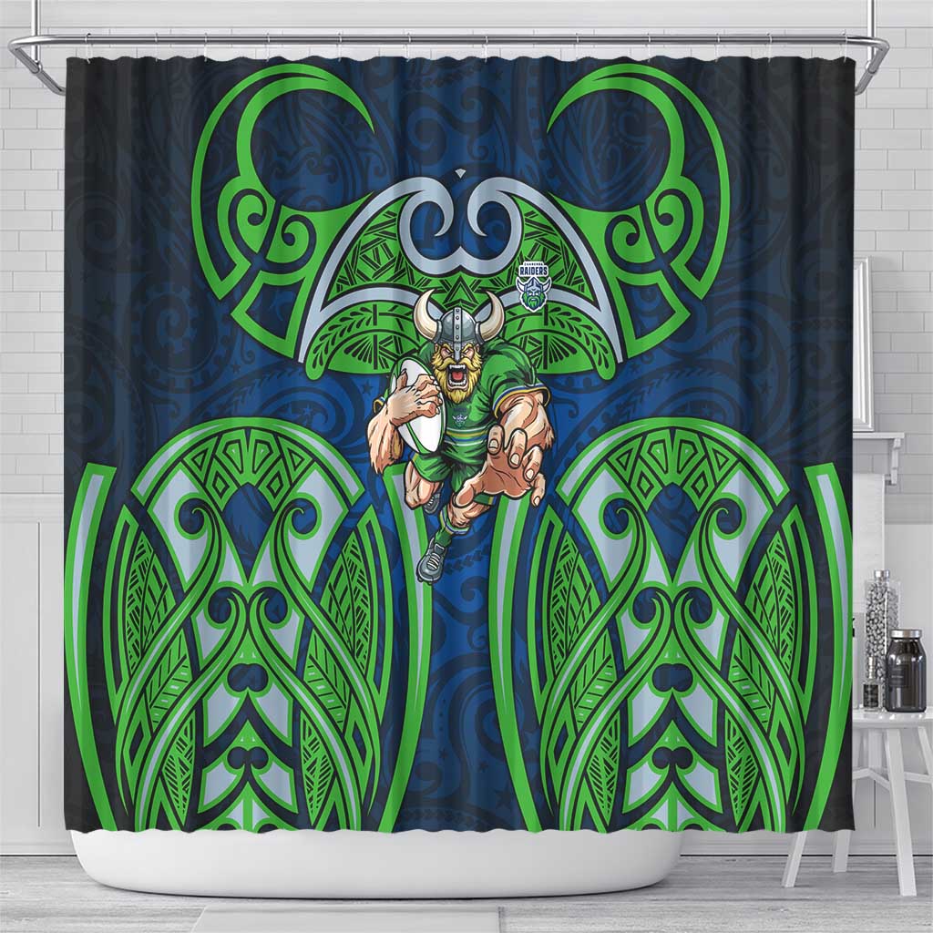 Canberra Raiders Rugby Shower Curtain Polynesian Tribal Viking Warrior Green Blue Pattern