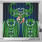 Canberra Raiders Rugby Shower Curtain Polynesian Tribal Viking Warrior Green Blue Pattern