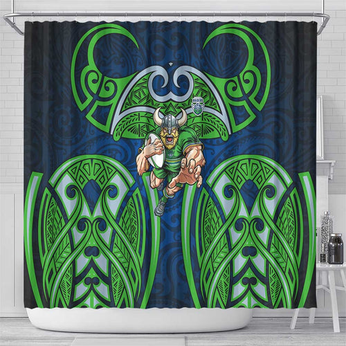 Canberra Raiders Rugby Shower Curtain Polynesian Tribal Viking Warrior Green Blue Pattern