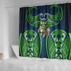 Canberra Raiders Rugby Shower Curtain Polynesian Tribal Viking Warrior Green Blue Pattern