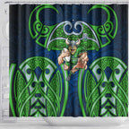 Canberra Raiders Rugby Shower Curtain Polynesian Tribal Viking Warrior Green Blue Pattern