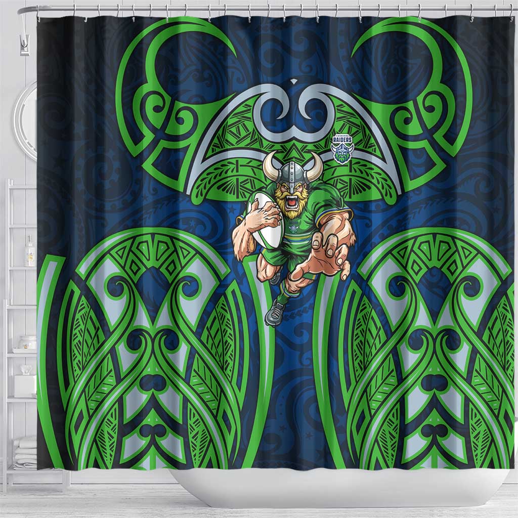 Canberra Raiders Rugby Shower Curtain Polynesian Tribal Viking Warrior Green Blue Pattern