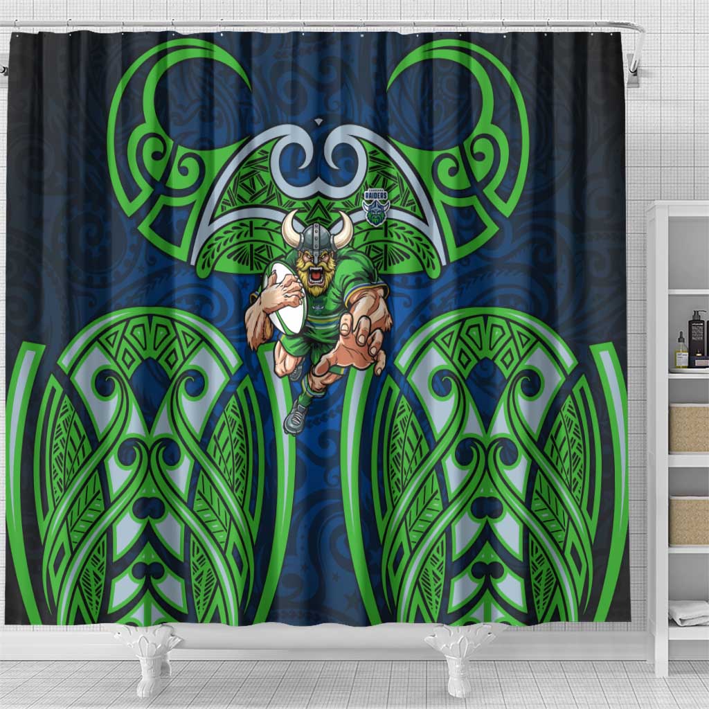 Canberra Raiders Rugby Shower Curtain Polynesian Tribal Viking Warrior Green Blue Pattern