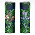 Canberra Raiders Rugby Skinny Tumbler Polynesian Tribal Viking Warrior Green Blue Pattern
