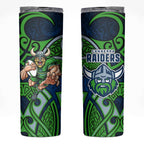 Canberra Raiders Rugby Skinny Tumbler Polynesian Tribal Viking Warrior Green Blue Pattern