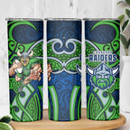 Canberra Raiders Rugby Skinny Tumbler Polynesian Tribal Viking Warrior Green Blue Pattern