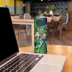 Canberra Raiders Rugby Skinny Tumbler Polynesian Tribal Viking Warrior Green Blue Pattern