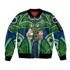 Canberra Raiders Rugby Sleeve Zip Bomber Jacket Polynesian Tribal Viking Warrior Green Blue Pattern
