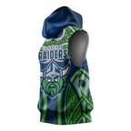 Canberra Raiders Rugby Sleeveless Hoodie Polynesian Tribal Viking Warrior Green Blue Pattern
