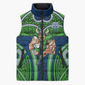 Canberra Raiders Rugby Sleeveless Puffer Jacket Polynesian Tribal Viking Warrior Green Blue Pattern