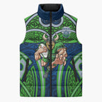 Canberra Raiders Rugby Sleeveless Puffer Jacket Polynesian Tribal Viking Warrior Green Blue Pattern