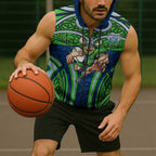 Canberra Raiders Rugby Sleeveless Zip Hoodie Polynesian Tribal Viking Warrior Green Blue Pattern