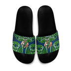 Canberra Raiders Rugby Slide Sandals Polynesian Tribal Viking Warrior Green Blue Pattern