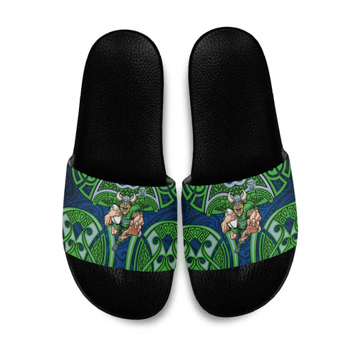 Canberra Raiders Rugby Slide Sandals Polynesian Tribal Viking Warrior Green Blue Pattern