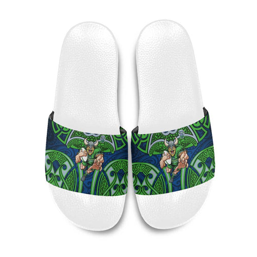 Canberra Raiders Rugby Slide Sandals Polynesian Tribal Viking Warrior Green Blue Pattern