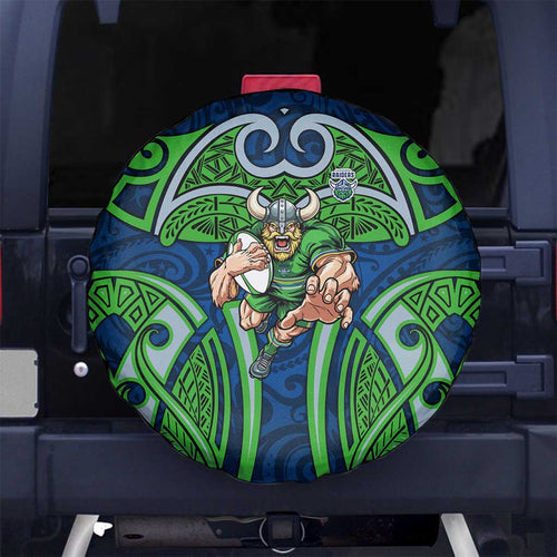 Canberra Raiders Rugby Spare Tire Cover Polynesian Tribal Viking Warrior Green Blue Pattern