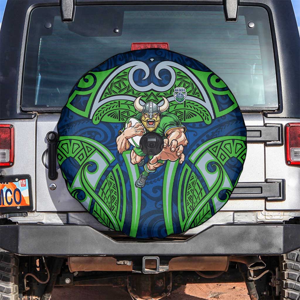 Canberra Raiders Rugby Spare Tire Cover Polynesian Tribal Viking Warrior Green Blue Pattern