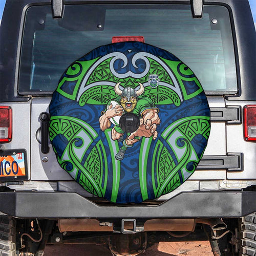 Canberra Raiders Rugby Spare Tire Cover Polynesian Tribal Viking Warrior Green Blue Pattern
