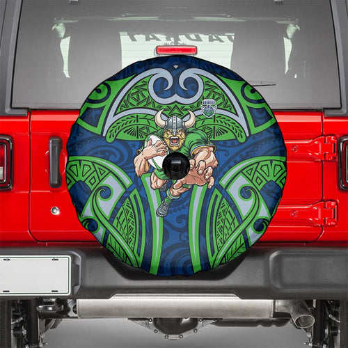 Canberra Raiders Rugby Spare Tire Cover Polynesian Tribal Viking Warrior Green Blue Pattern