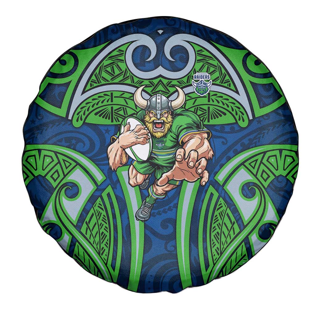 Canberra Raiders Rugby Spare Tire Cover Polynesian Tribal Viking Warrior Green Blue Pattern