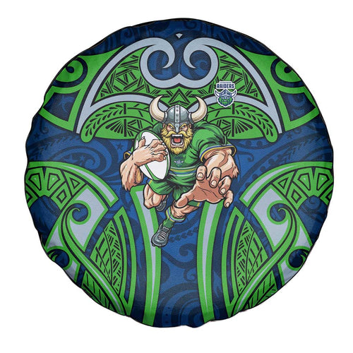 Canberra Raiders Rugby Spare Tire Cover Polynesian Tribal Viking Warrior Green Blue Pattern
