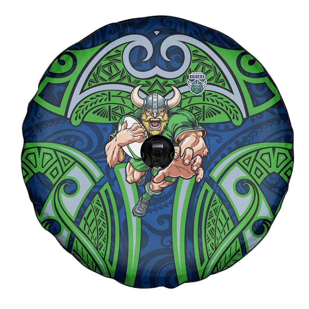 Canberra Raiders Rugby Spare Tire Cover Polynesian Tribal Viking Warrior Green Blue Pattern