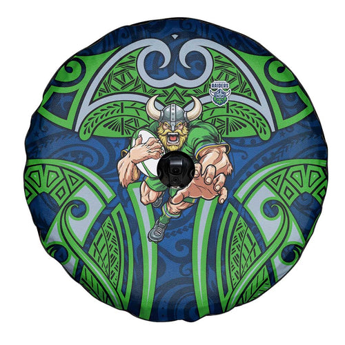 Canberra Raiders Rugby Spare Tire Cover Polynesian Tribal Viking Warrior Green Blue Pattern