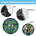 Canberra Raiders Rugby Spare Tire Cover Polynesian Tribal Viking Warrior Green Blue Pattern