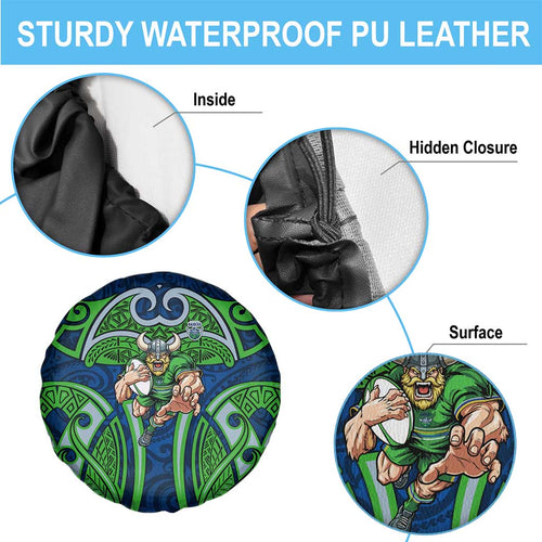 Canberra Raiders Rugby Spare Tire Cover Polynesian Tribal Viking Warrior Green Blue Pattern