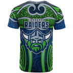 Canberra Raiders Rugby T Shirt Polynesian Tribal Viking Warrior Green Blue Pattern