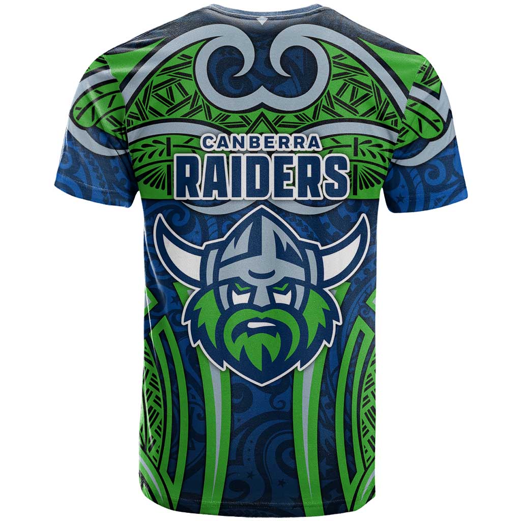 Canberra Raiders Rugby T Shirt Polynesian Tribal Viking Warrior Green Blue Pattern