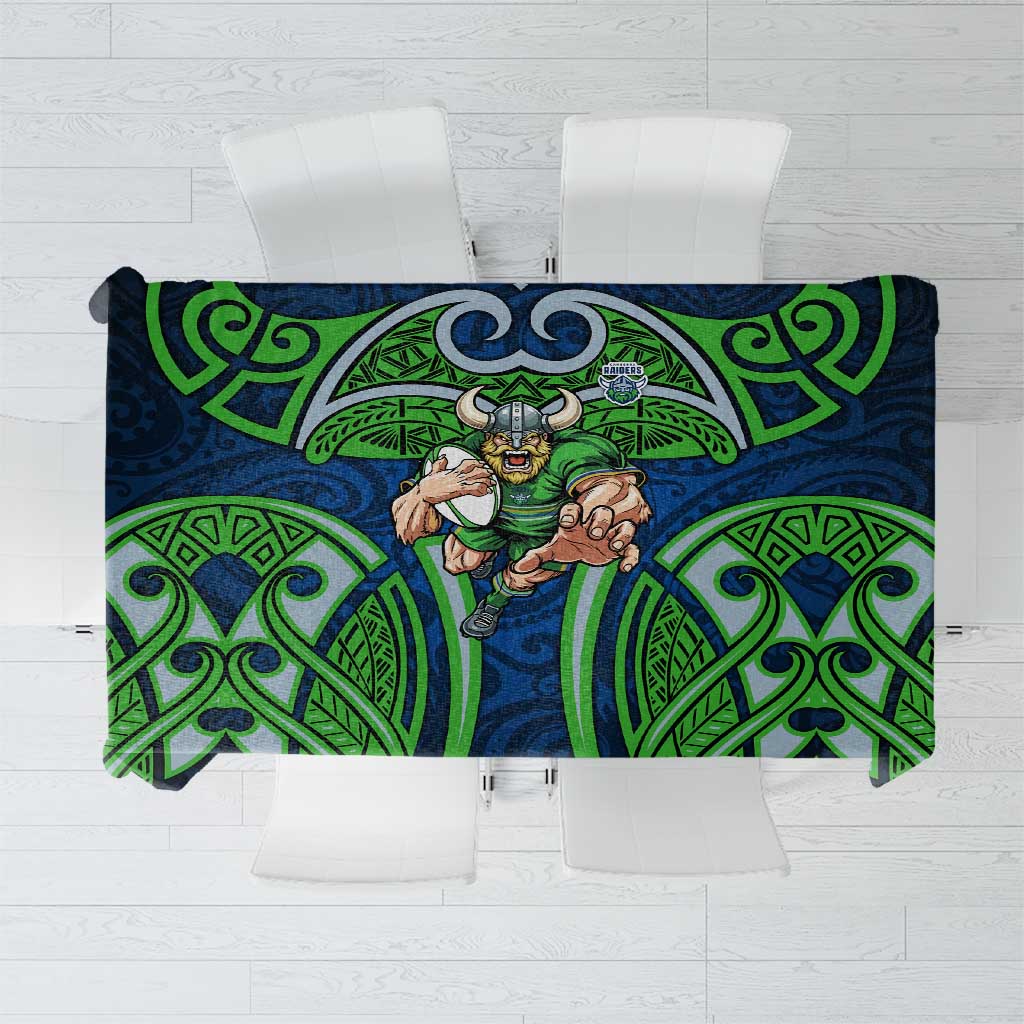Canberra Raiders Rugby Tablecloth Polynesian Tribal Viking Warrior Green Blue Pattern