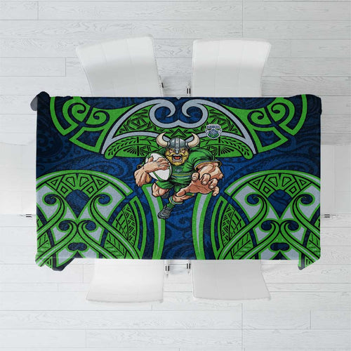Canberra Raiders Rugby Tablecloth Polynesian Tribal Viking Warrior Green Blue Pattern