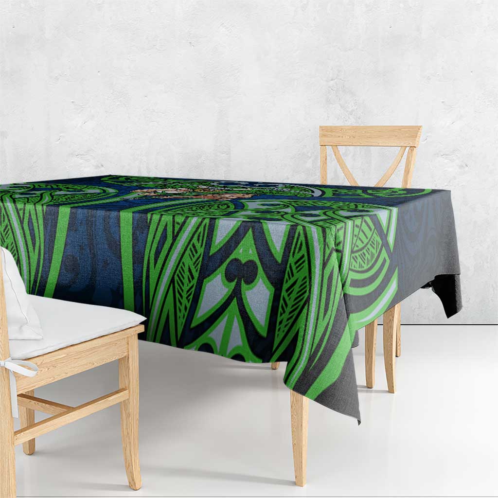 Canberra Raiders Rugby Tablecloth Polynesian Tribal Viking Warrior Green Blue Pattern