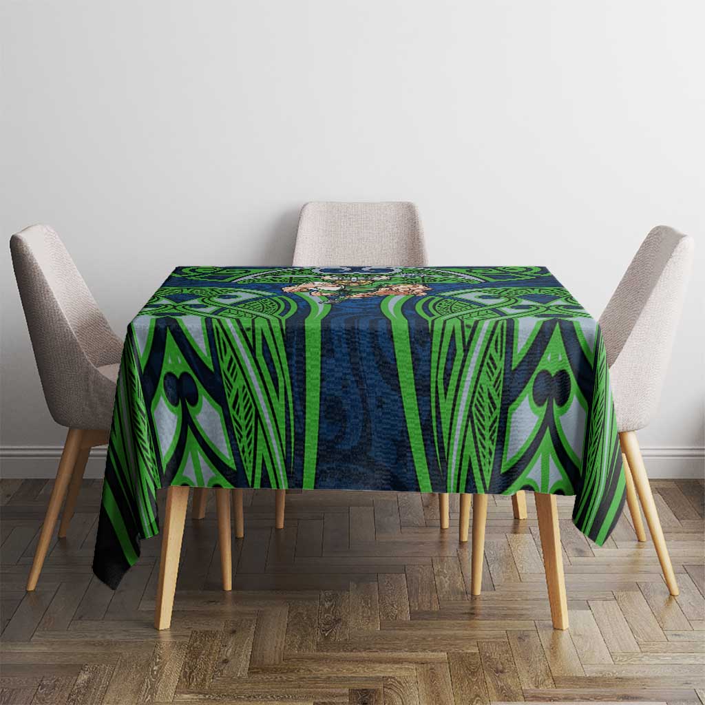 Canberra Raiders Rugby Tablecloth Polynesian Tribal Viking Warrior Green Blue Pattern