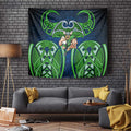 Canberra Raiders Rugby Tapestry Polynesian Tribal Viking Warrior Green Blue Pattern