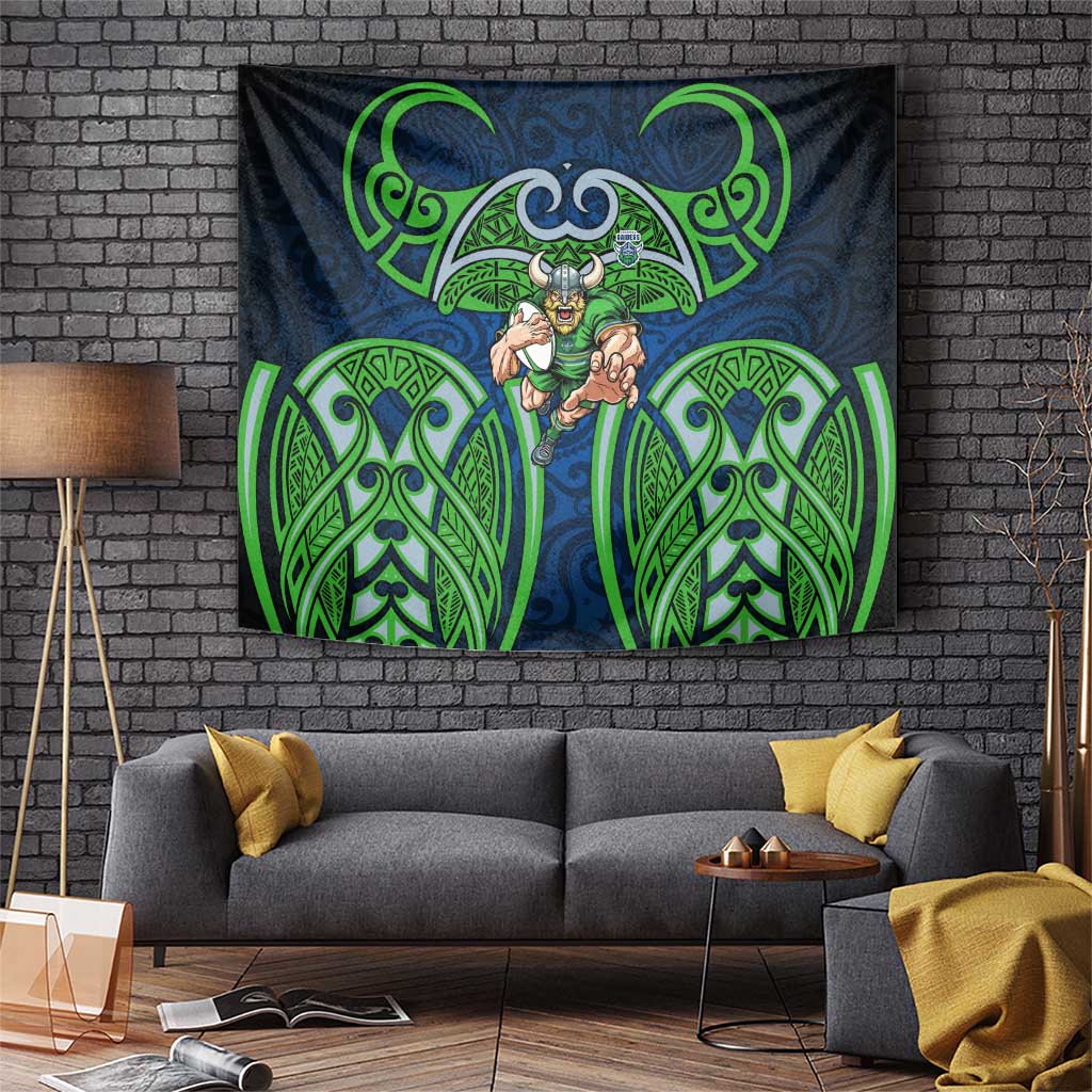 Canberra Raiders Rugby Tapestry Polynesian Tribal Viking Warrior Green Blue Pattern