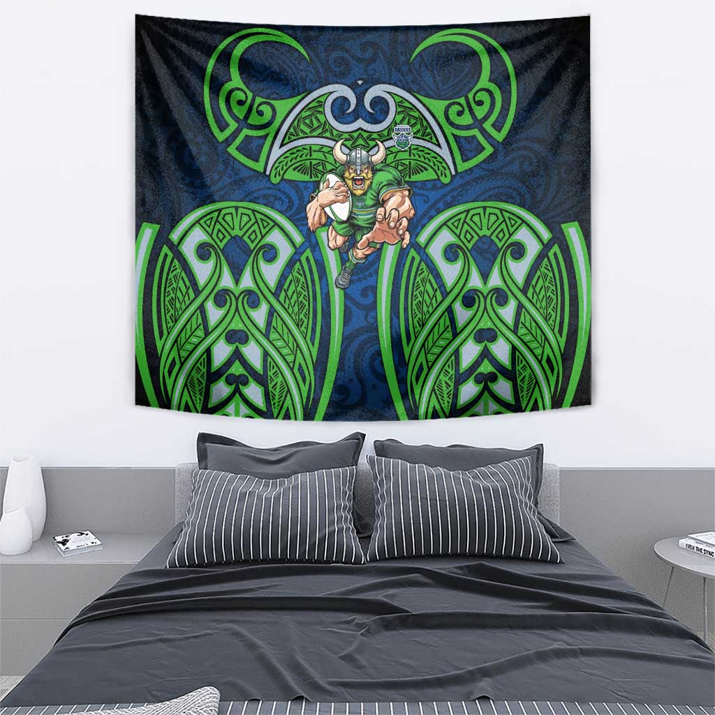 Canberra Raiders Rugby Tapestry Polynesian Tribal Viking Warrior Green Blue Pattern