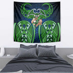 Canberra Raiders Rugby Tapestry Polynesian Tribal Viking Warrior Green Blue Pattern