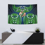 Canberra Raiders Rugby Tapestry Polynesian Tribal Viking Warrior Green Blue Pattern