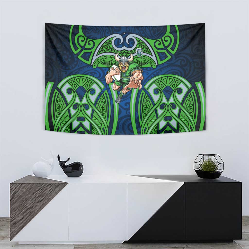 Canberra Raiders Rugby Tapestry Polynesian Tribal Viking Warrior Green Blue Pattern