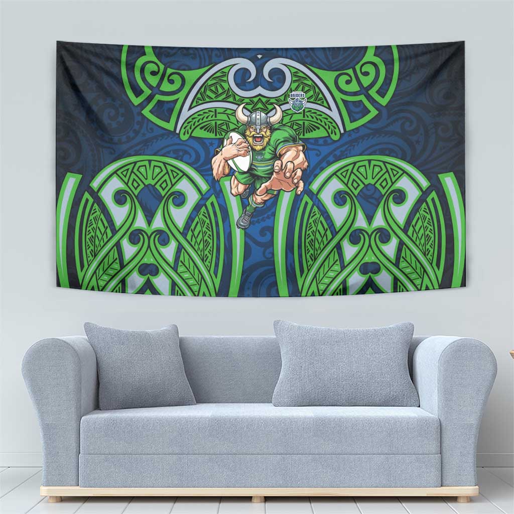 Canberra Raiders Rugby Tapestry Polynesian Tribal Viking Warrior Green Blue Pattern