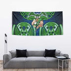 Canberra Raiders Rugby Tapestry Polynesian Tribal Viking Warrior Green Blue Pattern
