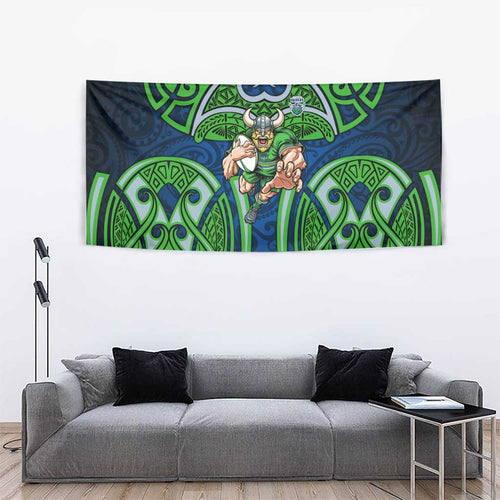Canberra Raiders Rugby Tapestry Polynesian Tribal Viking Warrior Green Blue Pattern