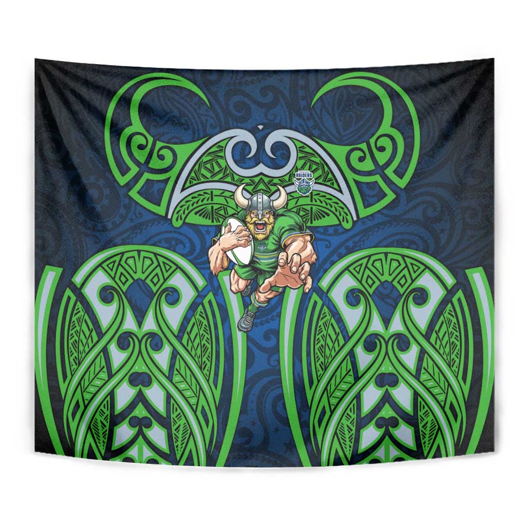 Canberra Raiders Rugby Tapestry Polynesian Tribal Viking Warrior Green Blue Pattern