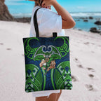 Canberra Raiders Rugby Tote Bag Polynesian Tribal Viking Warrior Green Blue Pattern