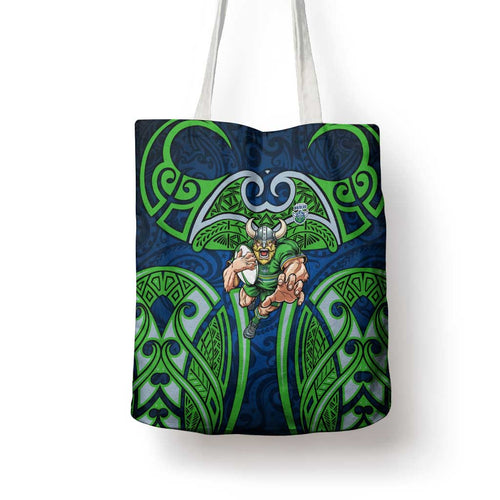 Canberra Raiders Rugby Tote Bag Polynesian Tribal Viking Warrior Green Blue Pattern