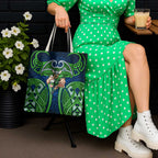 Canberra Raiders Rugby Tote Bag Polynesian Tribal Viking Warrior Green Blue Pattern