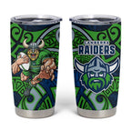 Canberra Raiders Rugby Tumbler Cup Polynesian Tribal Viking Warrior Green Blue Pattern