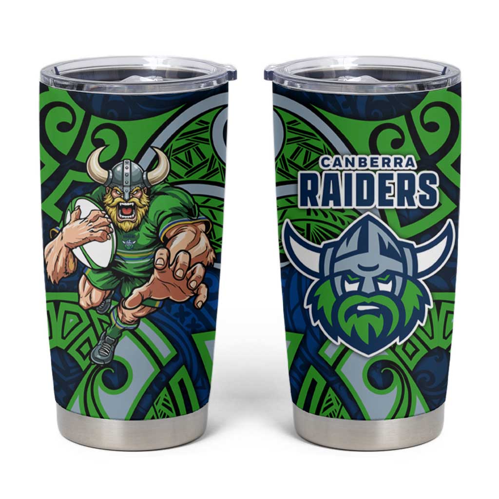 Canberra Raiders Rugby Tumbler Cup Polynesian Tribal Viking Warrior Green Blue Pattern